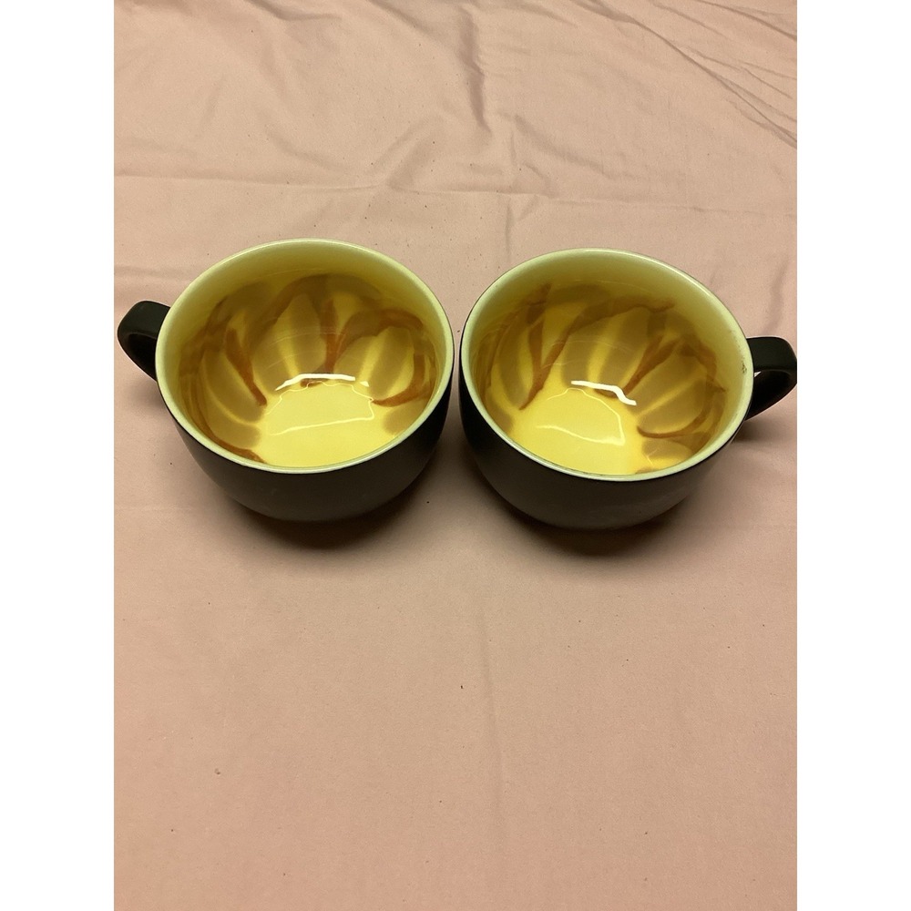 (2) 2012 Starbucks Matte Black Yellow Sunflower Coffee Tea Cup Latte Wide Mouth
